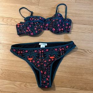 Roller Rabbit Rhone Black Floral Bandeau Bikini Top and Hipster Bottoms